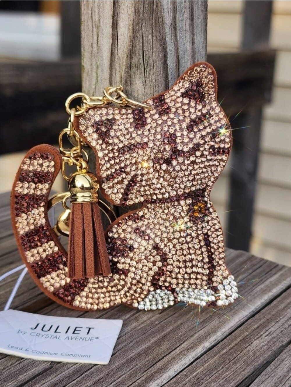 Adorable Embellished Kitty Cat Keychain With Tassle